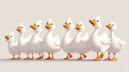 Fototapeta premium Cute White Goose character illustration set. Cartoon vector farm birds.