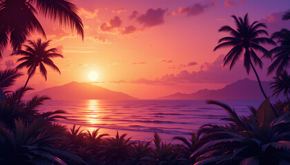 Obraz premium Tropical sunset themed background