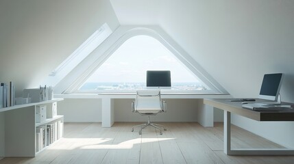 Modern Minimalist Home Office with Ocean View