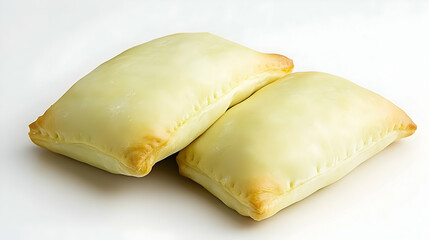 Two golden-brown pastries on white background, ready to eat.  Perfect for food blogs or recipe sites