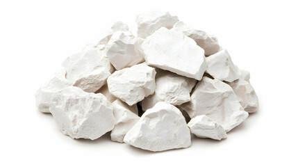 White kaolin clay pile isolated on white background; industrial material, cosmetic ingredient