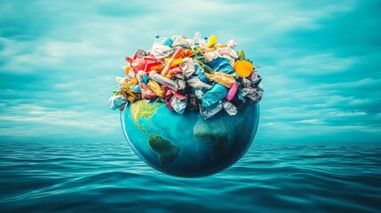 Polluted Earth Covered in Garbage and Plastic Waste, Environmental Crisis, Global Pollution, Climate Change, Sustainability, Eco Awareness