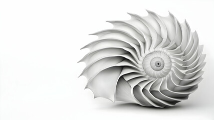 Abstract Nautilus Shell Spiral Design, White Background, 3D Render, Science Illustration