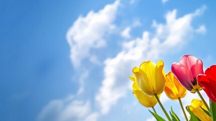 Tulips with blue sky and clouds