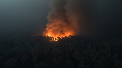 Fototapeta premium Fiery Blaze Illuminates Dense Jungle at Night