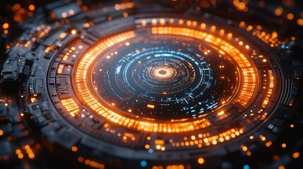 Futuristic Control Panel with Glowing Holographic Elements