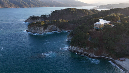 浄土ヶ浜の海岸線（空撮） - 岩手県宮古市,日本