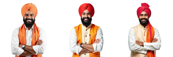 Smiling Indian Sikh Man In Traditional Attire Stands Out Against A Clean And Simple White Backdrop. 00001