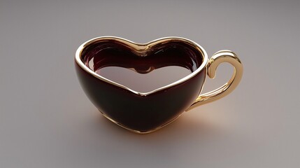 Elegant heart shaped coffee cup with golden rim, perfect for romantic or luxury themed designs