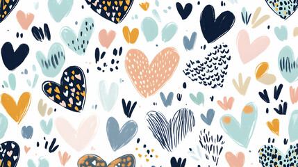 Colorful hand-drawn hearts pattern, perfect for Valentine's Day or romantic designs