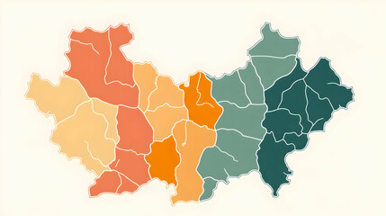 Obraz premium Colorful map showcasing regional divisions of a province. Useful for geographical data visualization