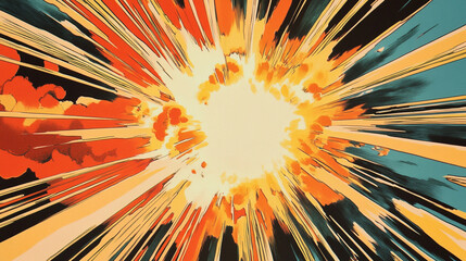 Explosion with high energy vintage inspired comic effect shows powerful movement and burst
