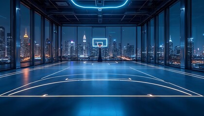 Stunning Rooftop Basketball Court Night View Cityscape