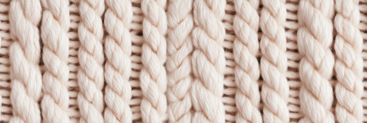 Close-up of beige knitted wool texture for warm textile design background