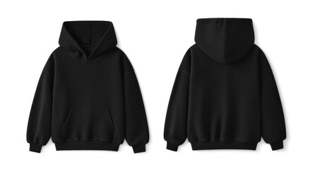 Black Blank Hoodie Mockup Front And Back Isolated On White Background	