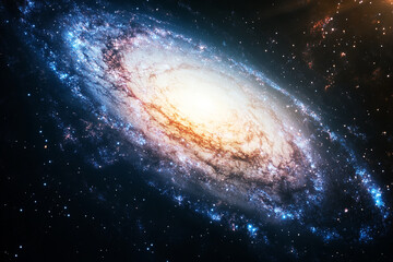 Fototapeta premium High definition cosmic image of galaxy is displayed with spiral arm with blue and gold color showing mysterious cosmos