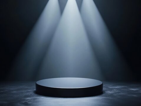 Spotlight shines on an empty stage in a darkened performance venue highlighting potential for creativity and expression