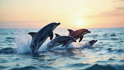 Obraz premium Dolphin Sunset Ocean Jump Stunning Wildlife Photo