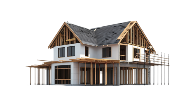 Modern House Construction Frame Wooden Beams Building Home New 3d real plan roof model walls design  - Powered by Adobe