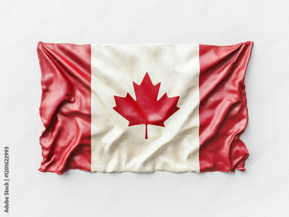 Wall mural Red and white Canadian flag displayed with detailed texture showcasing national pride