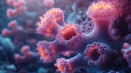 Fototapeta premium Detailed Illustration of Viruses Breaching Lung Tissues