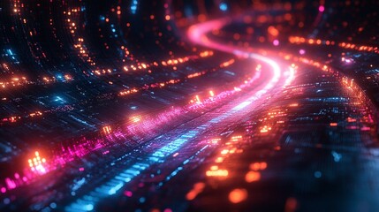 Fototapeta premium Futuristic glowing road digital technology abstract.