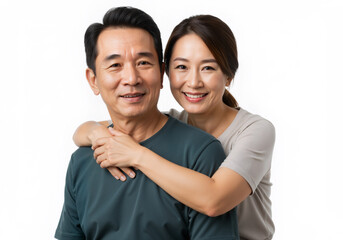 Obraz premium Happily married senior couple embracing each other and smiling with joy - isolated on white
