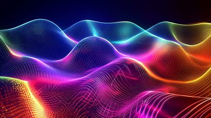 Obraz premium Colorful holographic waves flowing gracefully in shades of pink, purple, and navy blue. The design exudes a futuristic and dreamy vibe, with the shimmering waves