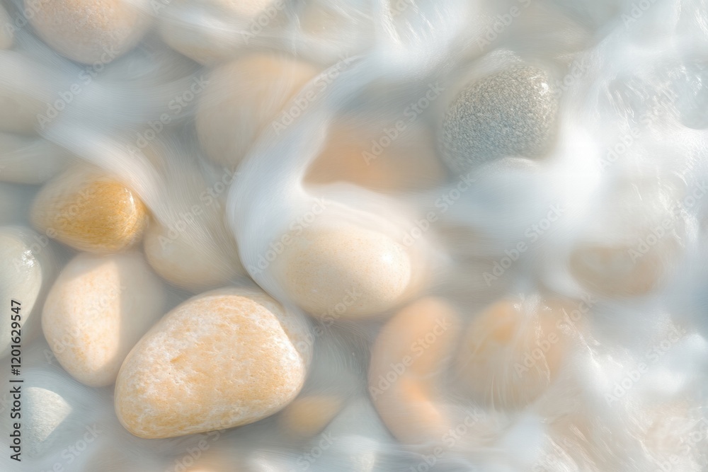 Aufkleber close up of smooth beach pebbles with gentle waves creating a tranquil coastal moment during dayligh
