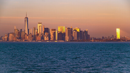 Obraz premium Lower Manhattan with Freedom Tower. World Trade Center over Hudson river. NY with World Trade Center tower.