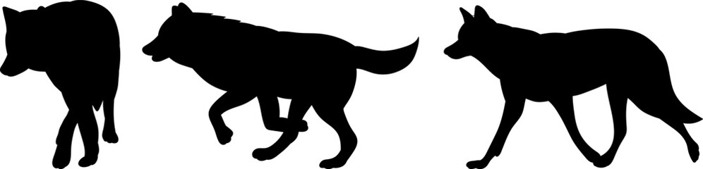 running wolves, dogs black silhouette vector