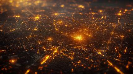 Naklejka premium A futuristic city powered by quantum energy, with glowing energy grids and advanced quantum devices integrated into the urban landscape.