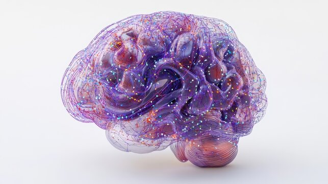 Detailed 3D Rendered Brain Model with Annotations