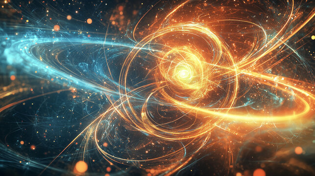  superposition, showing a particle existing in multiple states at once, depicted by overlapping glowing orbs, symbolizing quantum possibilities.
