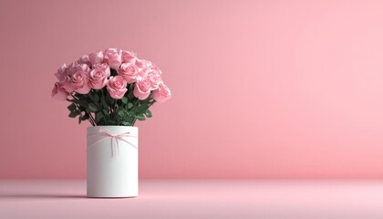 Fototapeta premium Valentines Day bouquet, roses and delicate wrapping, 3D illustration, focus cover all object, deep depth of field, no blur, photo not dark, everything is clear, copy space