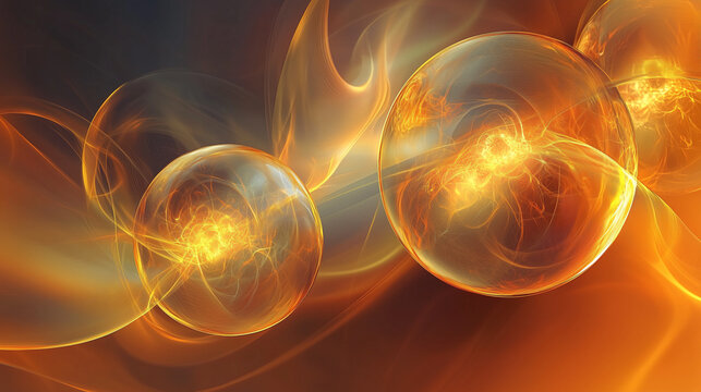 An artistic visualization of superposition, showing a particle existing in multiple states at once, represented by overlapping glowing orbs.

