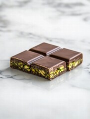 Delicious chocolate bars filled with creamy pistachio paste perfect for any sweet craving. Generative AI