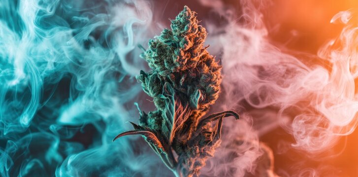 A plant is growing in the middle of a cloud of smoke