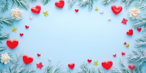 A vibrant Valentine's wreath adorned with red hearts and delicate white flowers, symbolizing love and affection for the special day.