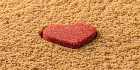 Fototapeta premium A luscious red heart-shaped cake rests elegantly on a soft brown carpet, radiating love and sweetness, perfect for a romantic Valentine's Day celebration.