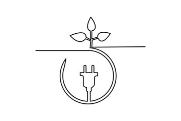  Ecology Sustainable continuous one line drawing of Isolated outline vector design black-white background 