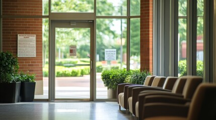 Campus counseling center entrance, a welcoming space for students seeking mental health support and guidance, fostering a nurturing environment for personal growth and well-being.