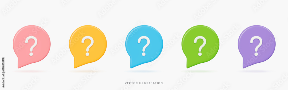 Fototapete 3d question mark in speech bubble icon set. faq and support concept. message box with question and a