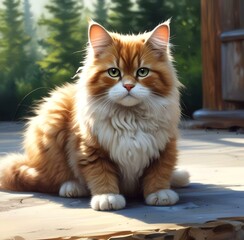 Fototapeta premium Illustration of fluffy cat.