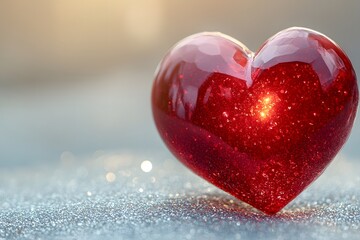 Fototapeta premium Sparkling Red Heart on Glittering Surface - Romantic and Valentine's Day Concept for Cards and Posters