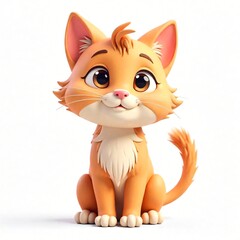 Fototapeta premium Adorable Orange Kitten Cartoon Character 3D Render Cute Pet Sitting White Background