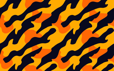 Seampless pattern with abstract black stripes on orange background. Animal tiger print for  fabric and textile design
