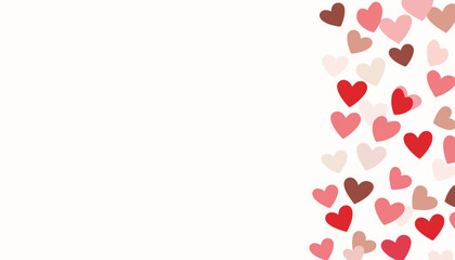 Happy Valentines Horizontal Day card with hearts on the right and copy space. Cute banner, greeting card or invitation.