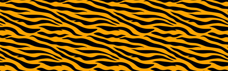 Seampless pattern with horizontal black stripes on orange background. Animal tiger print for  fabric and textile design