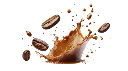 Coffee splash with bean isolated on white background 